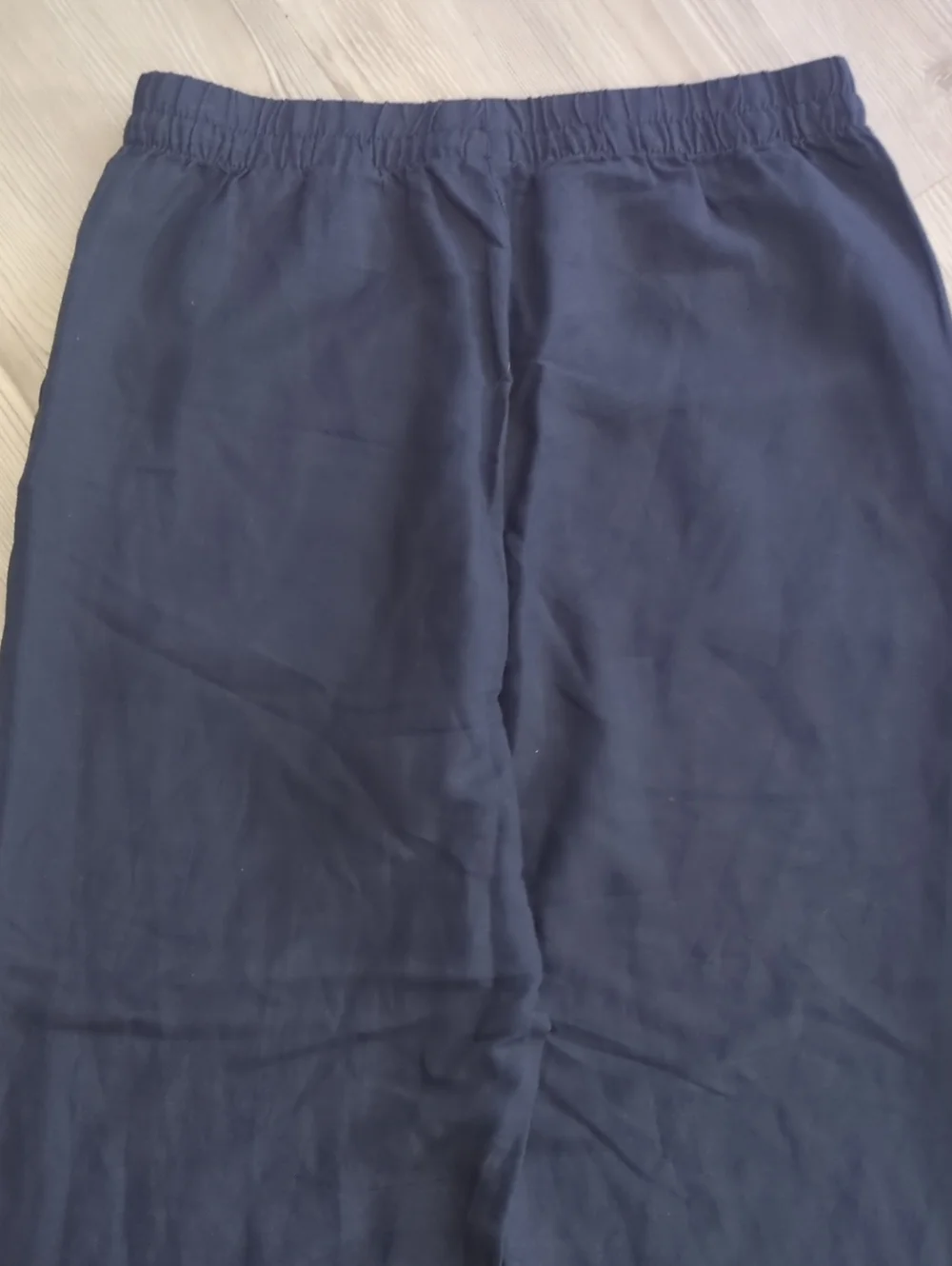 H&M Linen Blend Wide Leg Pull On Pants Blue Medium Elastic Waist Pockets